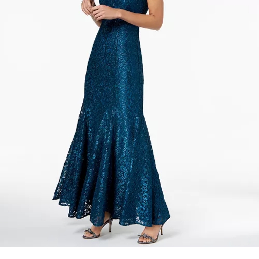 R & M Richards Teal Lace Mermaid Maxi Dress
